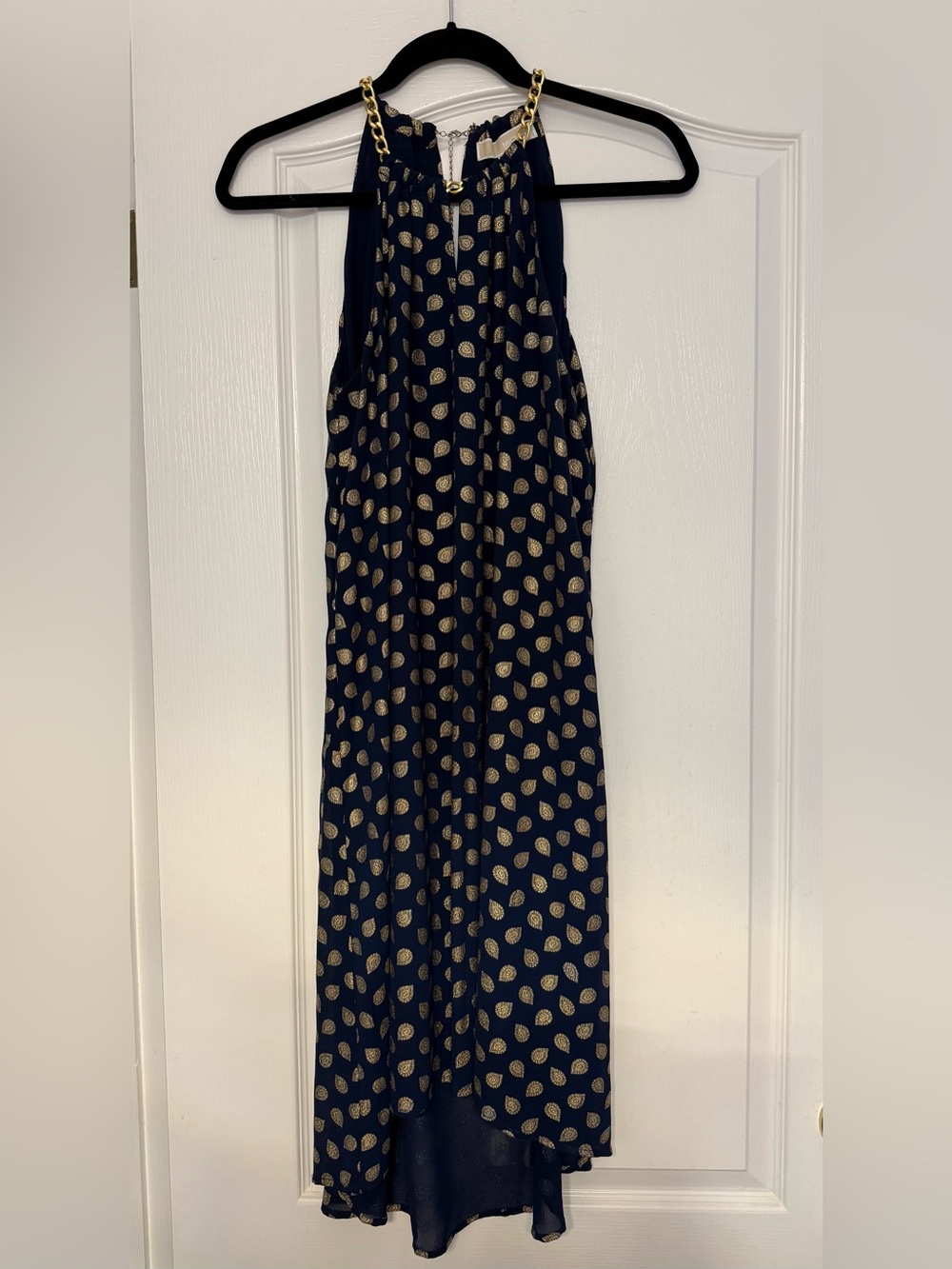 MICHAEL Michael Kors Navy Halter High-Low Dress with Gold Dot Print